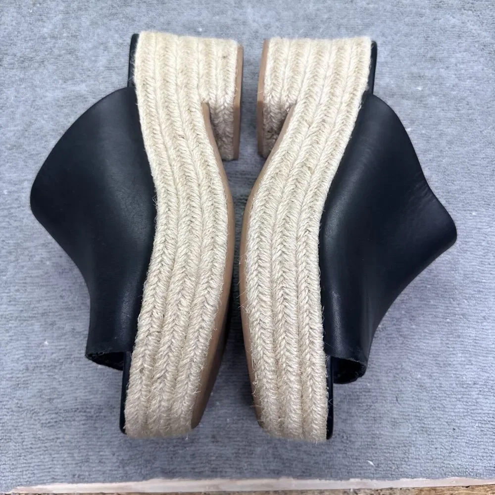 Ravello Leather Platform Espadrille Slides Womens 8 Black‎ Heels Slip On Slides